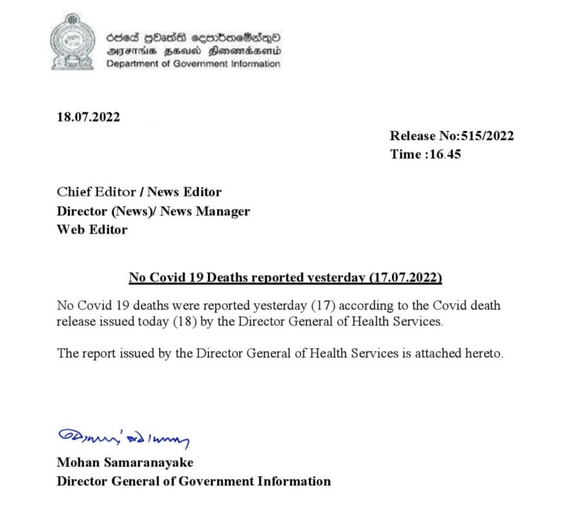 Sri Lanka keine Covid-Todesfälle