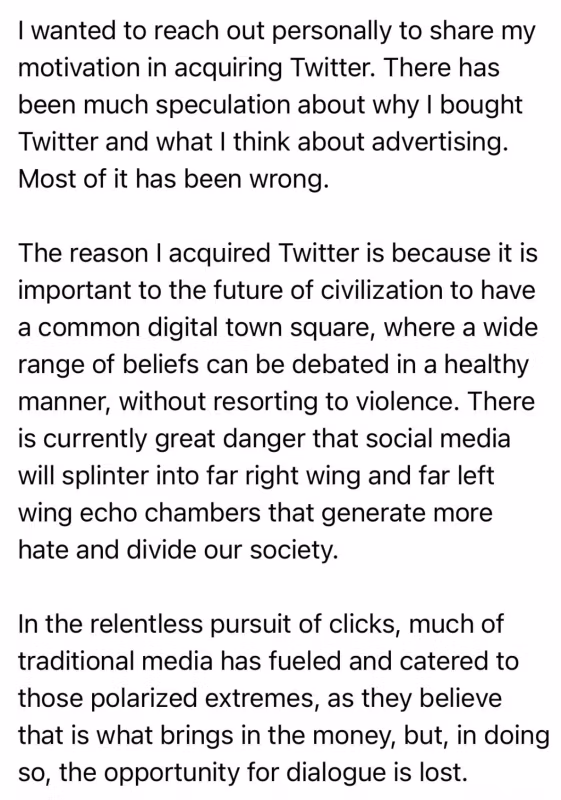 Lettera di Elon Musk agli inserzionisti di Twitter