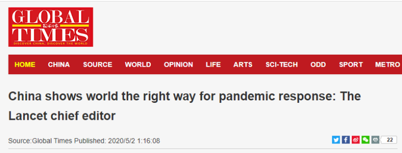 Here’s Richard Horton, Editor-in-Chief of the once-esteemed medical journal the Lancet, touting China’s response.
