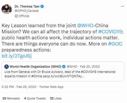 Štai Kanados vyriausioji visuomenės sveikatos pareigūnė Theresa Tam apie „svarbiausią pamoką“, kurios galima pasimokyti iš Kinijos.