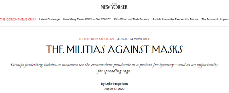 New Yorker prangert Milizen gegen Masken an